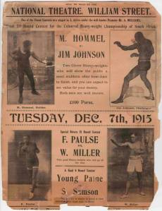 Advert for boxing match at the National Theatre, William Street, District Six, 1915. Donor: Maurice Hommel